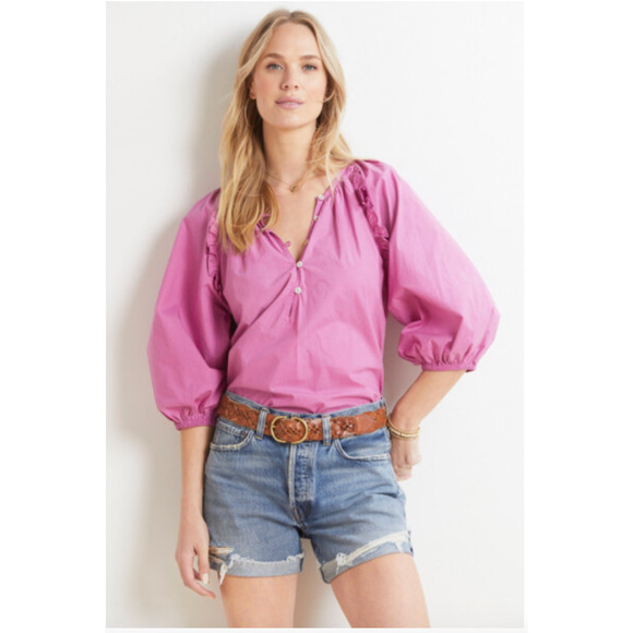 CLEOBELLA NWT Evereve Jess Puff Sleeve Orchid Purple Organic Cotton Blouse // XL - Picture 1 of 12